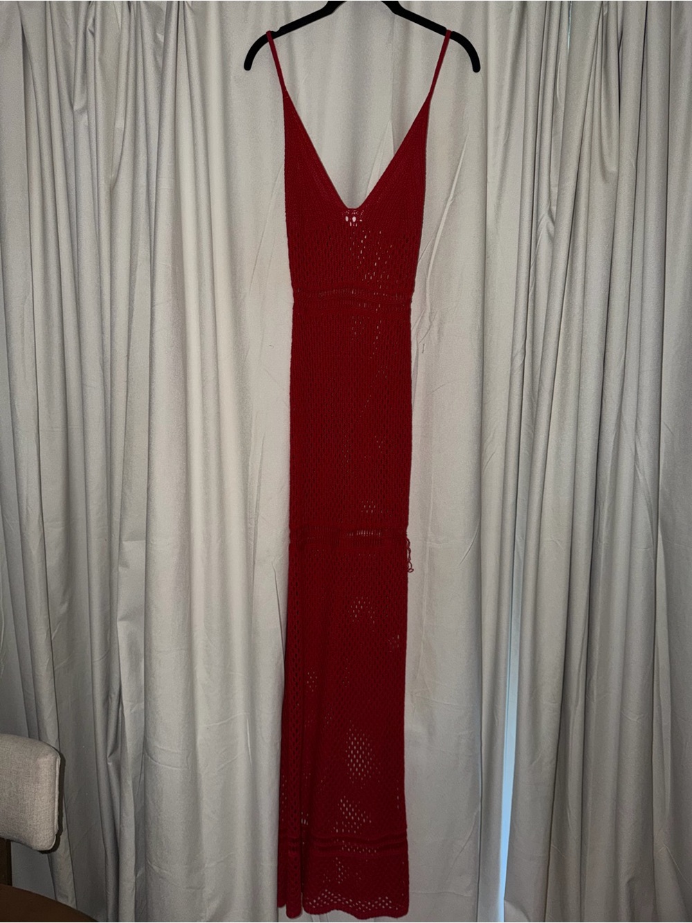 superdown Red Crochet Maxi Slip Dress